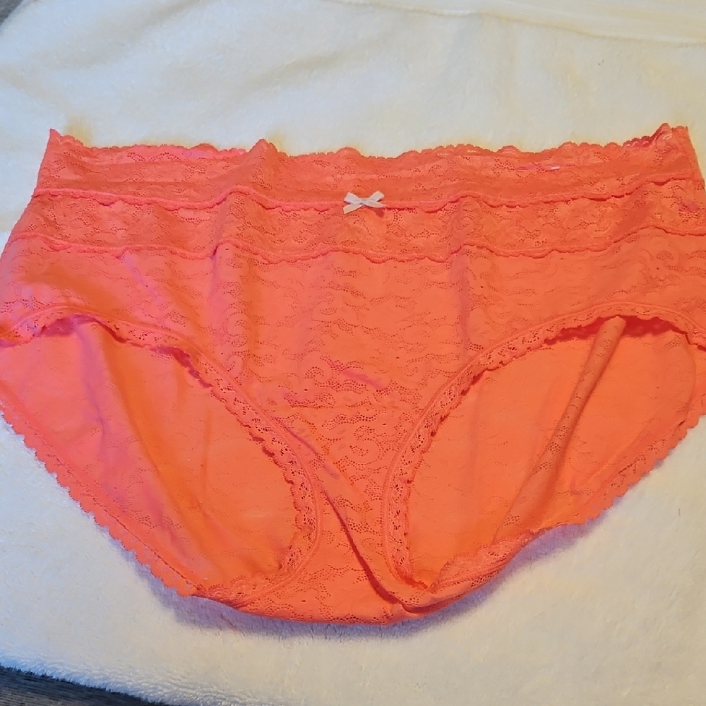 Cacique Neon Coral Lace Bikini Panties with Bow